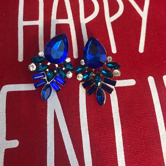 Gold earrings blue crystal - Picture 2 of 4